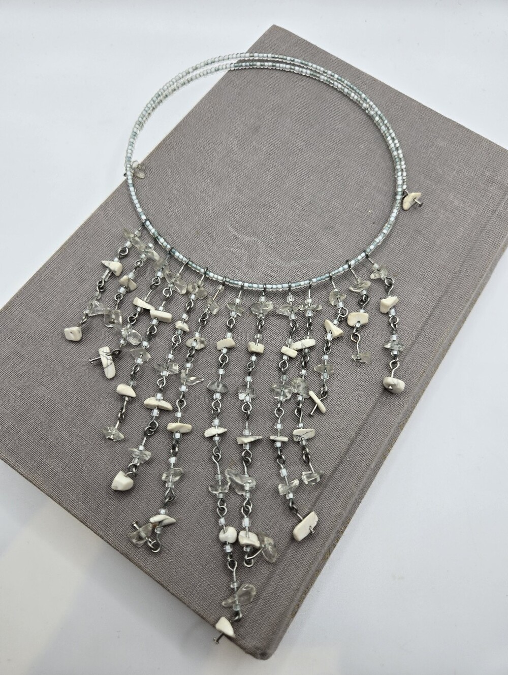 Y2k 90s Torque Choker Necklace Beaded Puka Beachy Boho Mermaid Resort Baby Blue